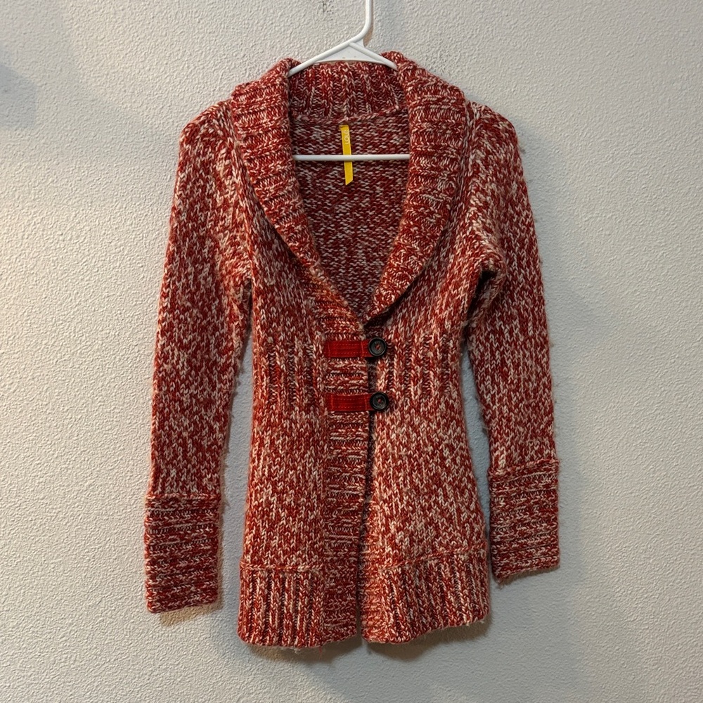 Lole Marled Red and Cream Shawl Collar Knit Cardigan